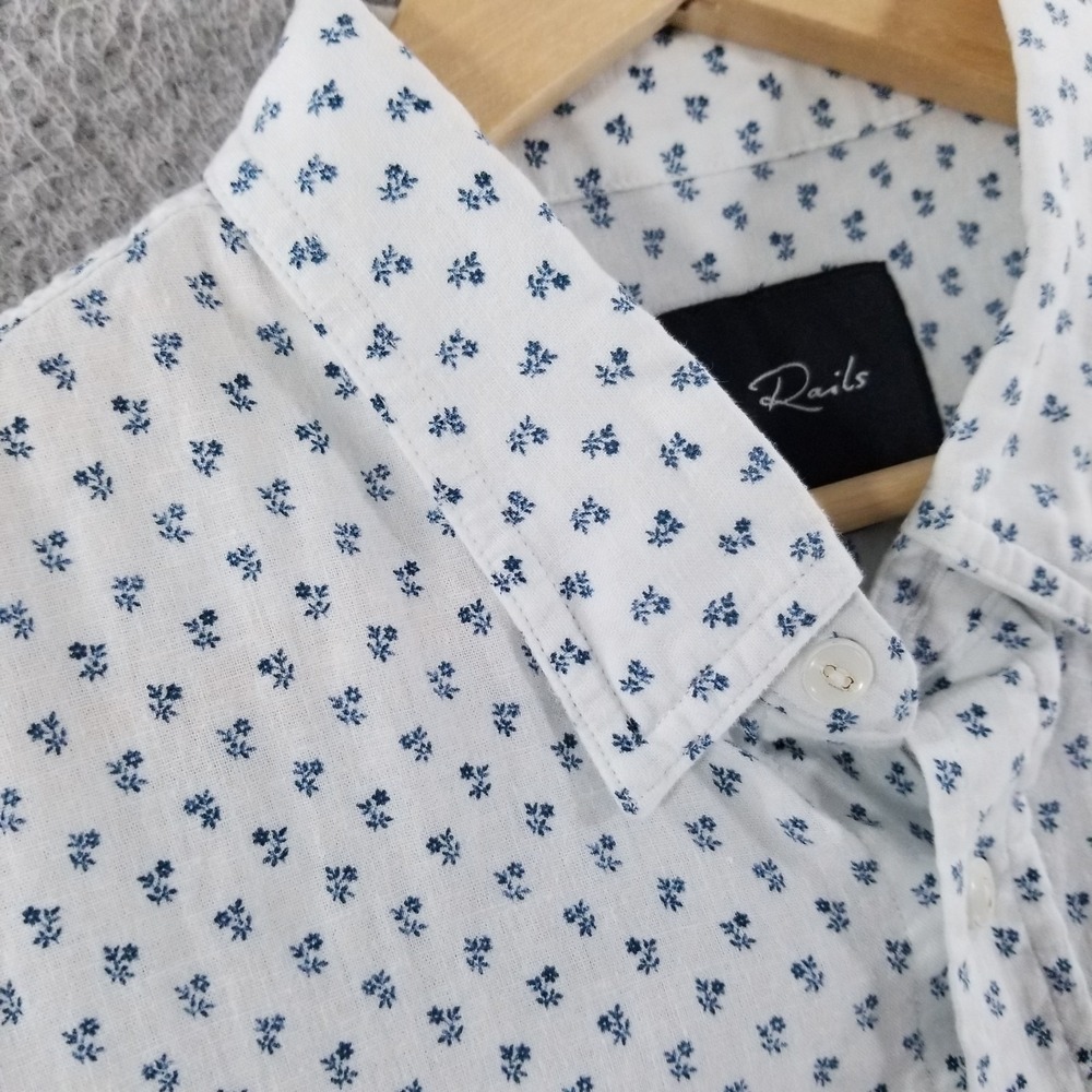 Rails Shirt Mens Large White Carson Linen Blend Lightweight Blue Fleurs Floral